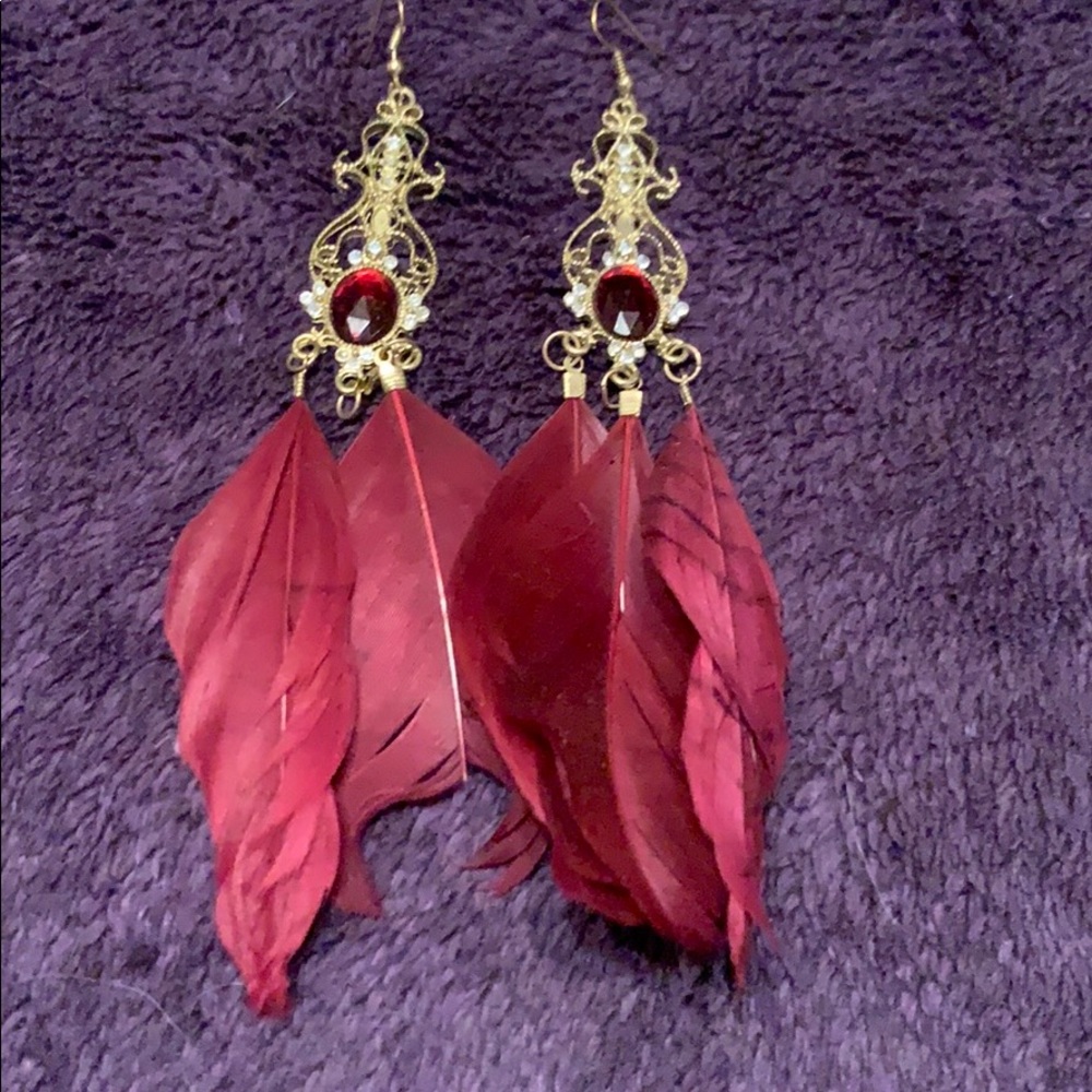 Ruby feather earrings